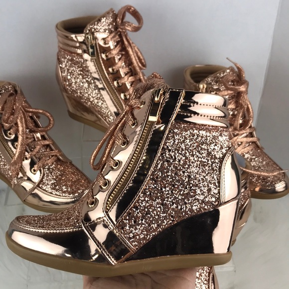 ROSE GOLD WEDGE SNEAKERS - Picture 4 of 8